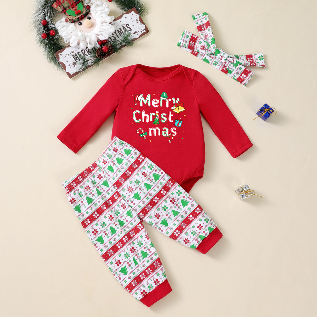 Christmas Tree Print Long-sleeve 3-piece Party Outfit