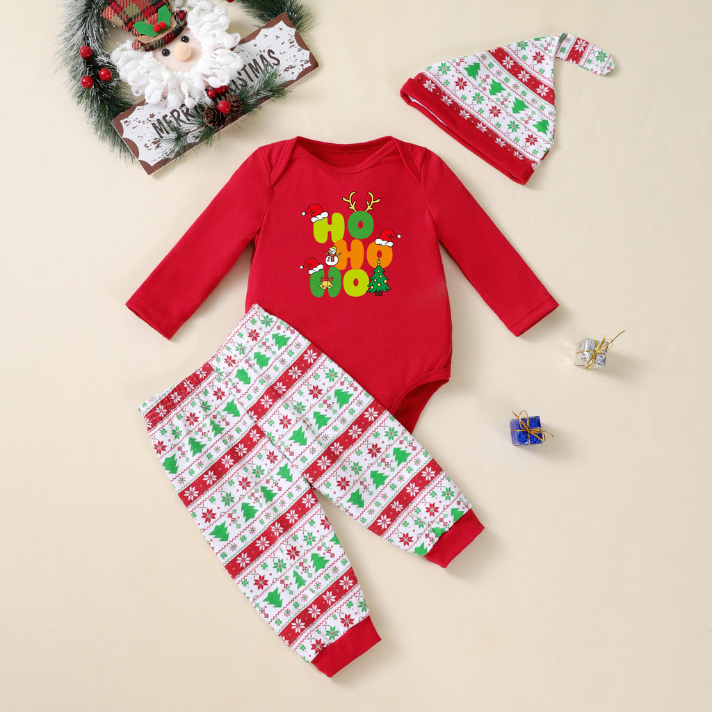 Christmas Tree Print Long-sleeve 3-piece Party Outfit